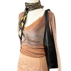 Urban Outfitters Velvet Cropped Long Sleeve Top Ruched Y2K Style XS